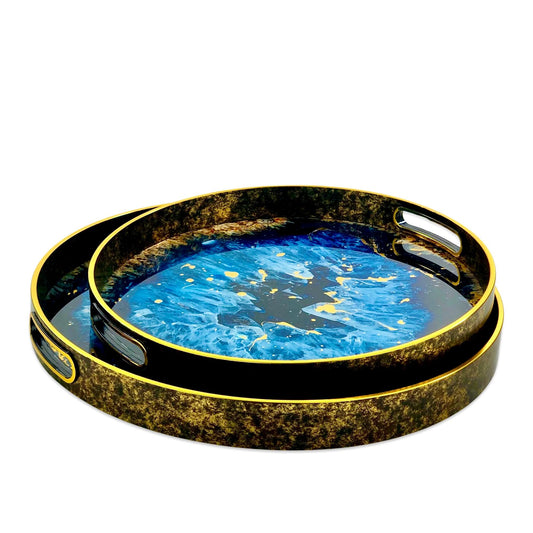BLUE FIRE ROUND TRAYS (SET OF 2)